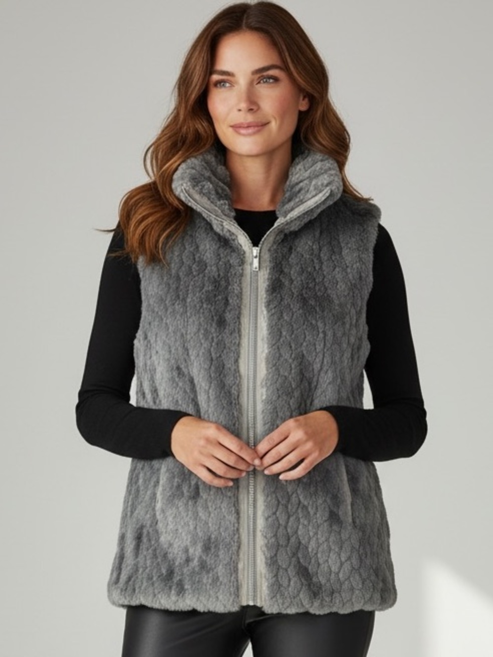 Catherine Malandrino Faux Fur
Zip Vest Grey Medium